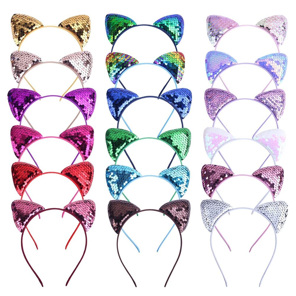 6491 18 Pieces Cat Ears Headbands SetCute Glitter Cat Head Accessories